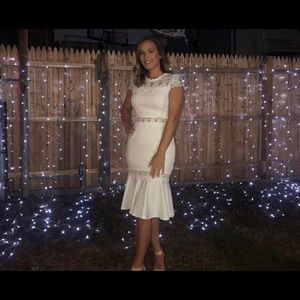 White Midi Flower Detailed Dress